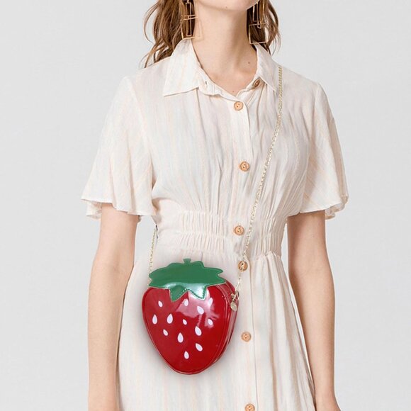 Stylish Strawberry Crossbody Purse with Detachable Gold Strap - Unique Gift Idea - Picture 6 of 6